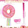 Suilung Pink Donut Piata with String, Bat and Blindfold Multicolor Colorful Small Piata for Reveal Shower Donut Grow up Theme Party Birthday Anniversary Party, 12.6 x 12.6 x 3.15 Inch view 2