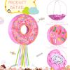 Suilung Pink Donut Piata with String, Bat and Blindfold Multicolor Colorful Small Piata for Reveal Shower Donut Grow up Theme Party Birthday Anniversary Party, 12.6 x 12.6 x 3.15 Inch view 3