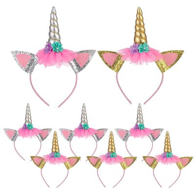 24 PCS Unicorn Headband, Flower Headbands Supplies Gold/Silver Unicorn Party Favors for Birthday Thanksgiving Day, Christmas