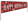 9.8 x 1.6 ft Large Happy Birthday Jesus Yard Sign Banner - Red Buffalo Plaid Christmas Holiday Winter Party Supplies Decoration view 1