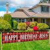9.8 x 1.6 ft Large Happy Birthday Jesus Yard Sign Banner - Red Buffalo Plaid Christmas Holiday Winter Party Supplies Decoration view 3