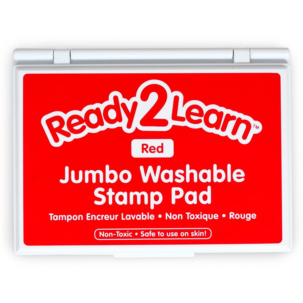 READY 2 LEARN Jumbo Washable Stamp Pad - Red - 6.2"L x 4.1"W - Non-Toxic - Fade Resistant - Ideal Size for Baby Handprints and Footprints