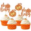 24 PCS Pumpkin Oh Baby Cupcake Toppers Glitter Baby Feet Fall Theme Cupcake Picks Cake Decorations for Pumpkin Theme Kids Birthday Party Supplies Orange view 1
