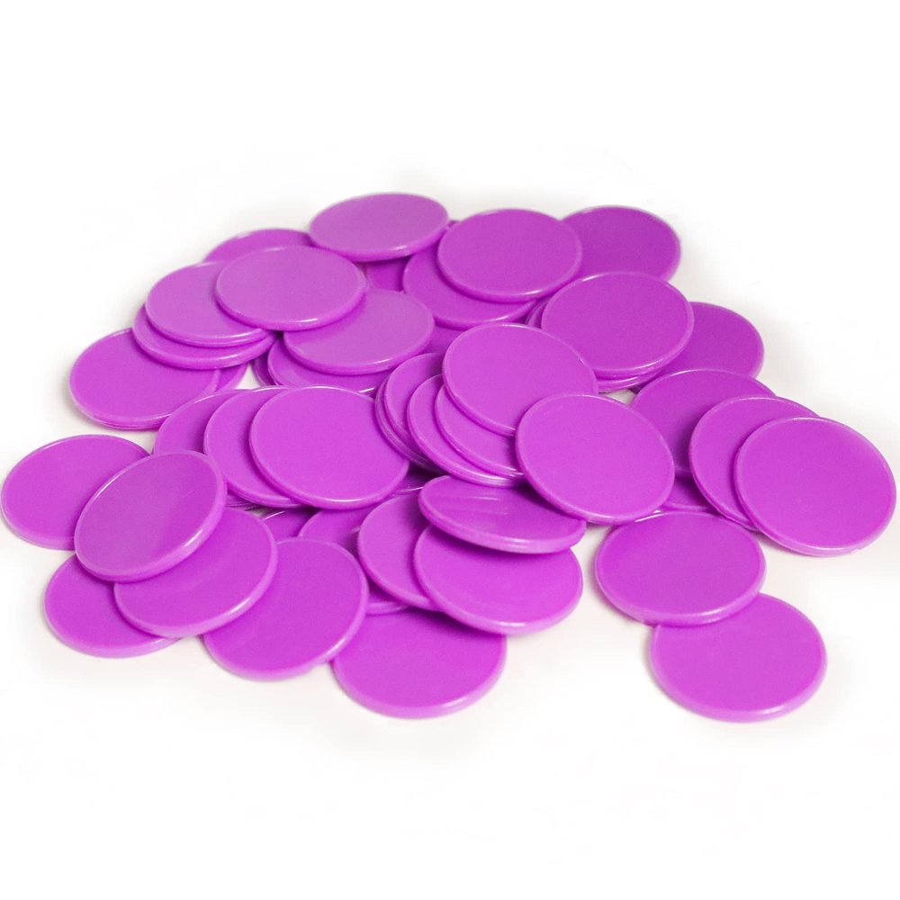 HAKITAROOM Set of 100 Opaque Plastic Learning Counters Mini Poker Chips Game Tokens with Storage Box (Purple, 1 Inch)