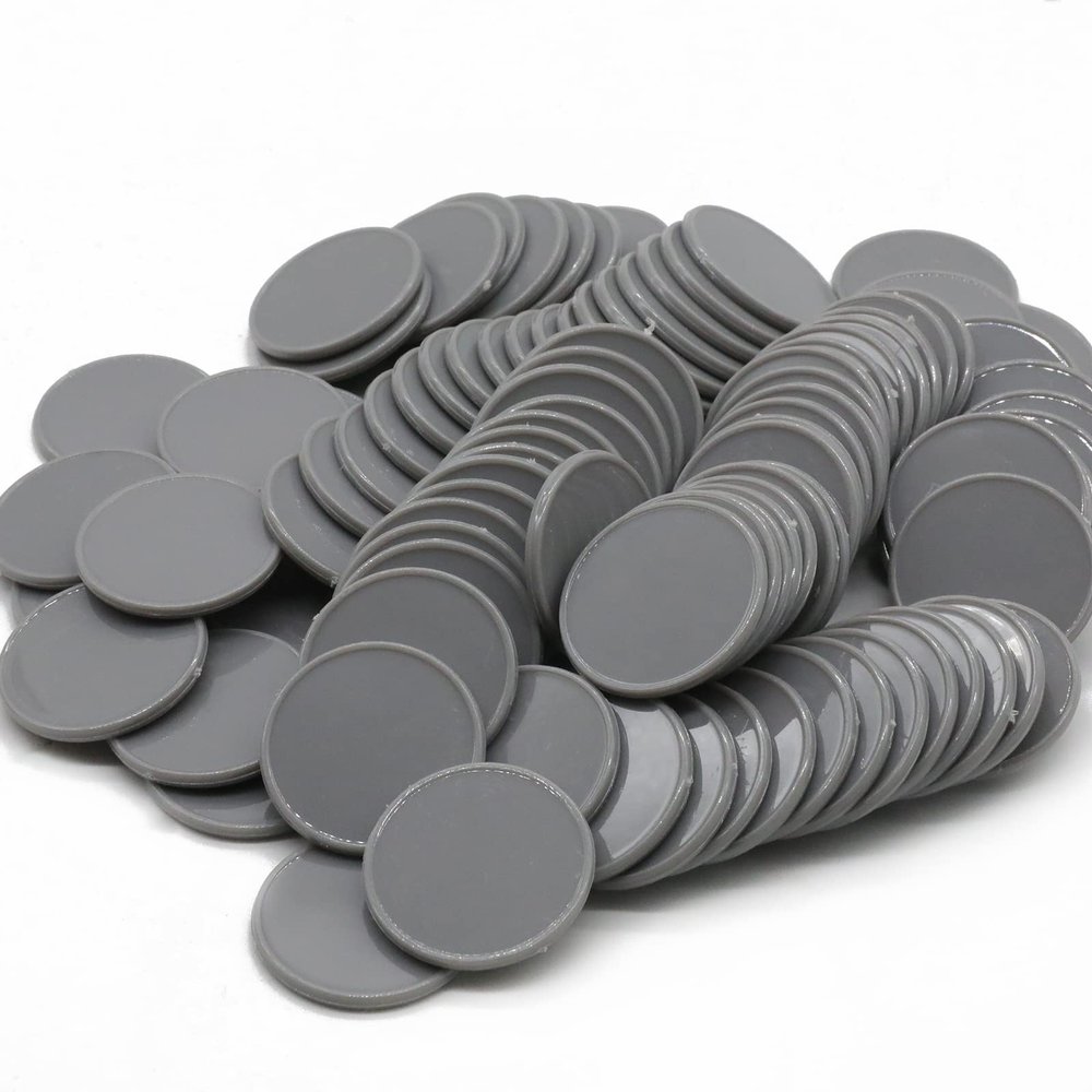 HAKITAROOM Set of 100 Opaque Plastic Learning Counters Mini Poker Chips Game Tokens with Storage Box (Gray, 1 Inch)