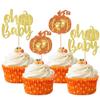 24 PCS Pumpkin Oh Baby Cupcake Toppers Glitter Feet Picks for Fall Theme Baby Shower Kids Birthday Party Cake Decorations Supplies Gold and Orange view 1