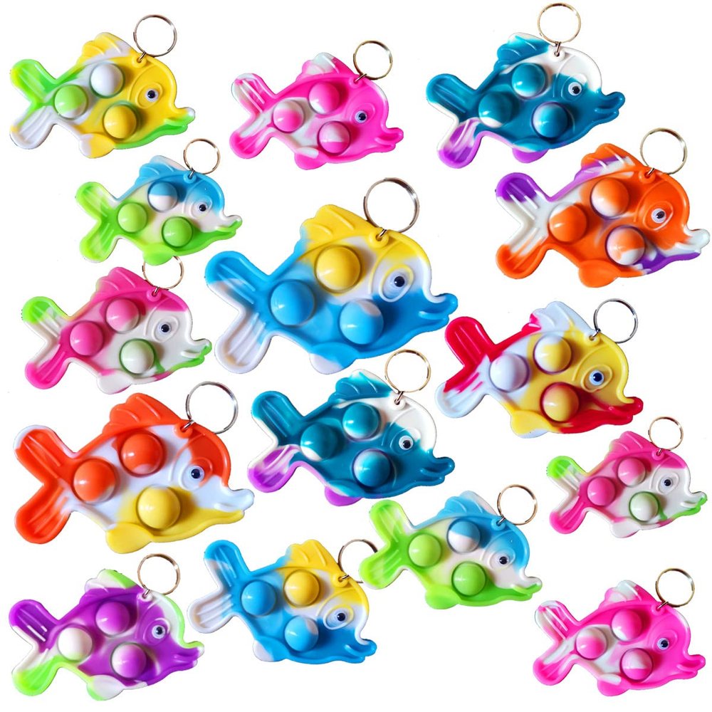 30 Packs Funny Summer Present Unique Mini Fish Assorted fidgets Bubble Toys for Kids Children Classroom Students Gifts from Teacher,Birthday Party Favors