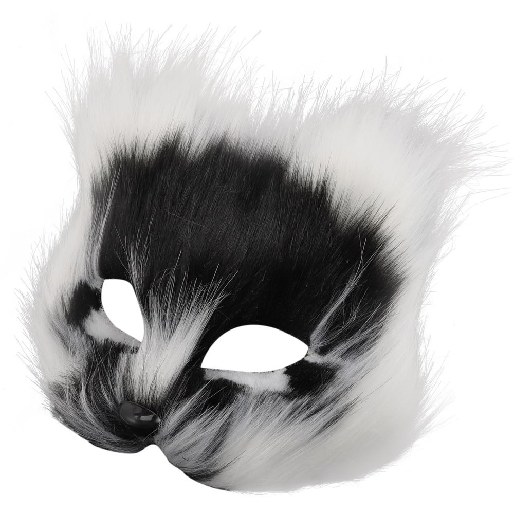 Amosfun Fox Face Half Mask with Realistic Fur 7.48X7.48X3.54 Inches for Halloween Masquerade Cosplay Party Accessory Animal Therian Mask