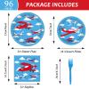 98 pieces Airplane Birthday Party Decorations Supplies Airplane Party Plates and Napkins Plane Theme Paper Tableware Set Tablecloth Baby Shower for 24 Guests 1st Birthday Helicopter Favors for Kids view 3