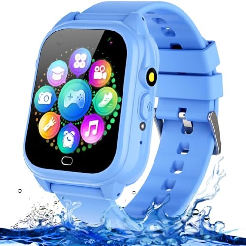 Kids Waterproof Smart Watch for Boys Girls Ages 3-12 Learning Toys with 26 Games Camera Video 1.44" Touchscreen Music Player Alarm Clock Flashlight Pedometer Toddler Watches Birthday Gifts (Blue)