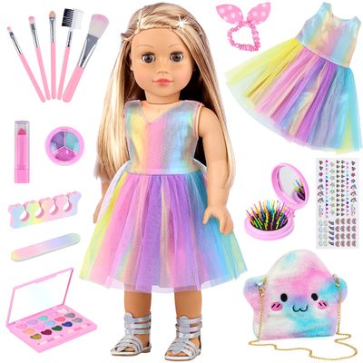UNICORN ELEMENT 15 Pcs 18 Inch Doll Accessories - Dress with Makeup Set for Generation Dolls - Clothes and Accessories (Doll NOT Included)