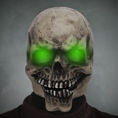Clobeau Full Head Skull Mask With Moving Jaw and Glowing Eyes - 3D Realistic Human Skeleton Mask for Halloween Cosplay Costume, Scary Creepy Devil Skeleton Headgear for Men & Women