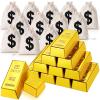 HyDren 24 Pcs Fake Gold Bar Bullion Glittering Movie Prop 2.4 Inch Gold Bar Replica 6.3 x 4.7 Inch Drawstring Money Bag Realistic Movie Prop Bullion Brick for Pirate Party Favors Bank Robber Costume view 1