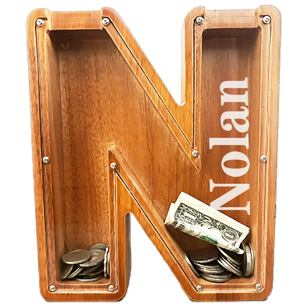Personalized Large Wooden Letter Piggy Bank, Coin Bank, Custom Piggy Bank with Custom Name, Can be Used as Christmas, Birthday Gifts