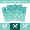 96 Pcs Teal and Silver Tableware Set for 24 Guests Happy Birthday Table Decorations Breakfast Blue Birthday Theme Dessert Plates Napkins Forks for Girls Women Silver Glitter Party Supplies view 3