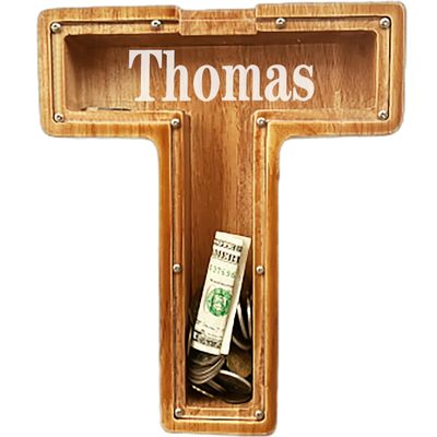 Personalized Large Wooden Letter Piggy Bank, Coin Bank, Custom Piggy Bank with Custom Name, Can be Used as Christmas, Birthday Gifts