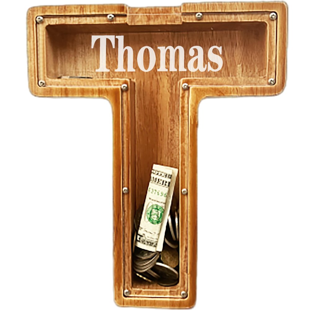 Personalized Large Wooden Letter Piggy Bank, Coin Bank, Custom Piggy Bank with Custom Name, Can be Used as Christmas, Birthday Gifts