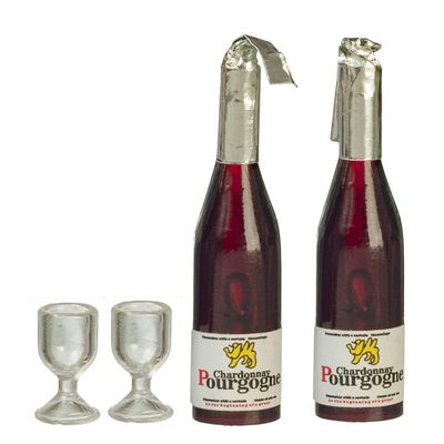 Melody Jane Dollhouse 2 Champagne Bottles with Glasses Miniature Bar Pub Accessory 1:12