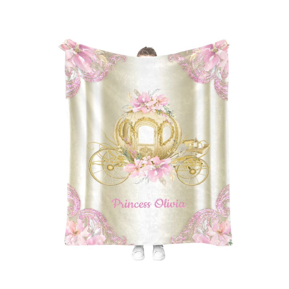 Personalized Baby Blankets with Name Custom Baby Blanket for Girls Personalized Baby Gifts Soft Warm Blanket for Nursery Swaddling Receiving - Floral Carriage 50x60in