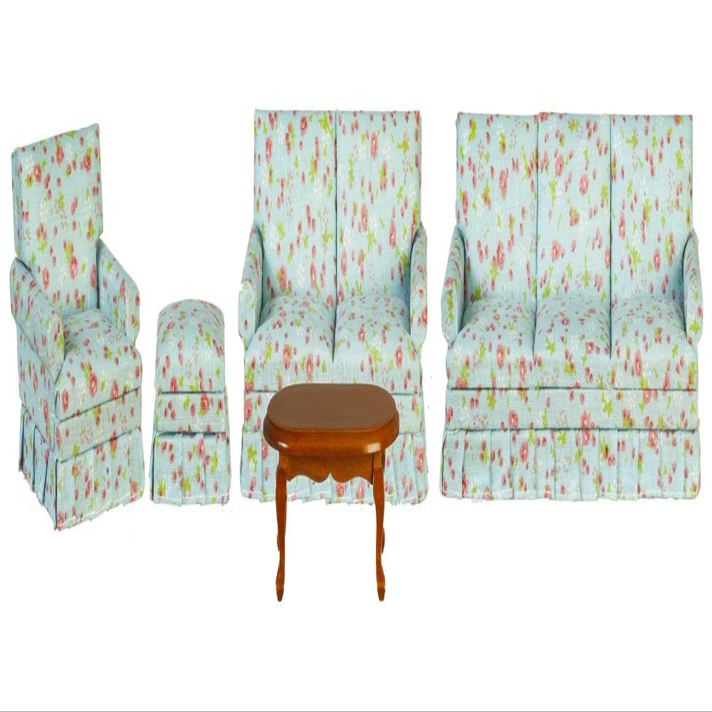 Melody Jane Dolls Houses Dollhouse Blue Floral Country Cottage Miniature Living Room Furniture Set 1:12