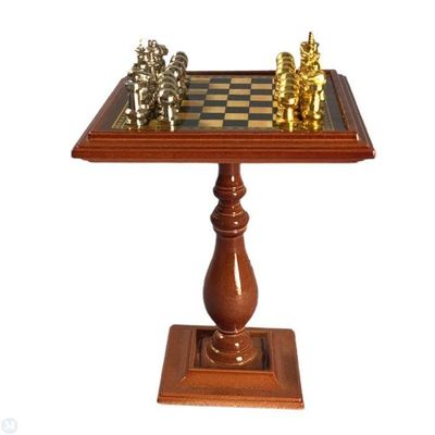 Melody Jane Dolls Houses Dollhouse Walnut Chess Table with Set Miniature Study Pub Furniture 1:12 Scale
