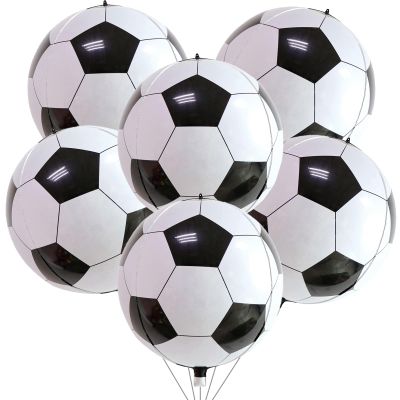 22 Inch 4D Soccer Foil Balloons, 6Pcs Soccer Party Decorations Football Shape Mylar Foil Balloons Sport Decor for Boys Kids Soccer Ball Fans Theme Birthday Party Decorations Supplies