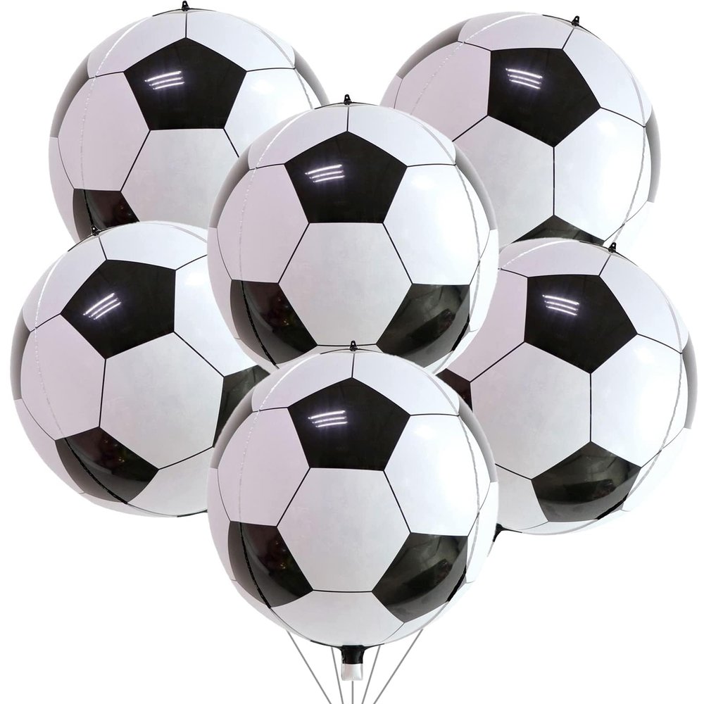 22 Inch 4D Soccer Foil Balloons, 6Pcs Soccer Party Decorations Football Shape Mylar Foil Balloons Sport Decor for Boys Kids Soccer Ball Fans Theme Birthday Party Decorations Supplies