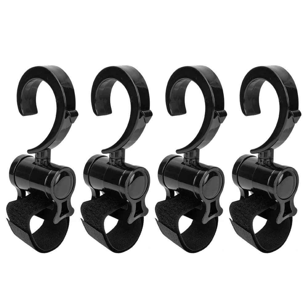 4Pcs Stroller Hooks Baby Carriage, Multifunctional Stroller Hooks for Hanging Shopping Bags Backpack, 360 Rotatable Universal Hook Clips to Hang Purse Bag