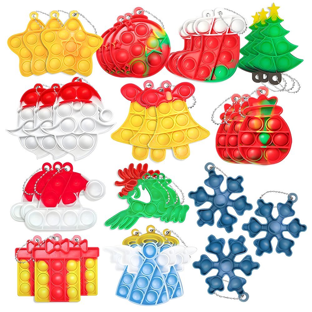 36Pcs Christmas Set Pop Fidget Toys Push Pop it Bubble Fidget Sensory Toy Pop It Fingertip Keychain Decompression Bubble Toys for Kids.