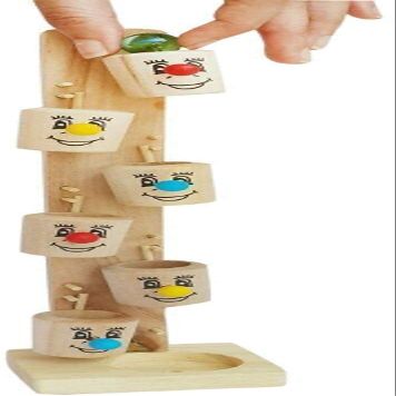 Beautiful Wooden Marble Slider Tree Ball Run Track with 6 Tilting Buckets Toy Famil