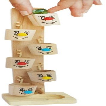 Beautiful Wooden Marble Slider Tree Ball Run Track with 6 Tilting Buckets Toy Famil