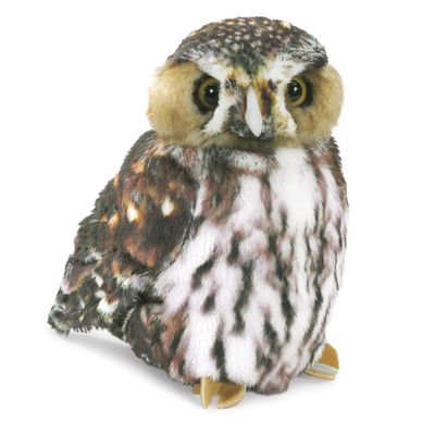 Folkmanis Pygmy Owl Hand Puppet, Brown, Black, White, Beige
