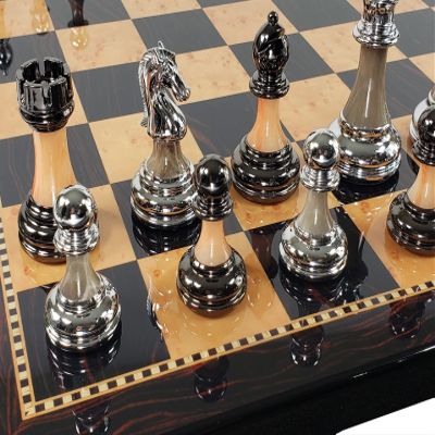 HPL Staunton Chrome & Black Chrome Chess Men Set with 18 inch Dark Walnut Color Board - 2 Player, Ages 12+