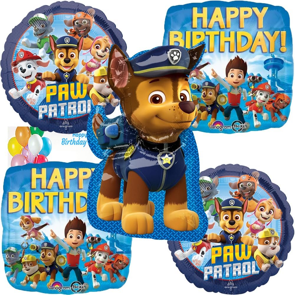 Anagram Licensed Birthday Balloons, Intended for Paw Patrol, Chase Theme Collection, Party Accessory, Multicolor