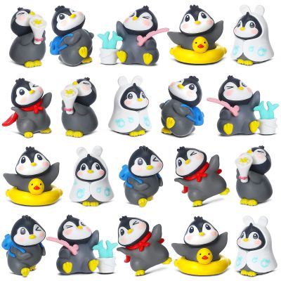 Macarrie 20 Pcs Mini Penguin Figurines Cute Penguin Characters Toys Collection Playset Christmas Winter Cartoon Figures Cake Decoration for Boy Girl Birthday Landscape Party(Stylish Style)