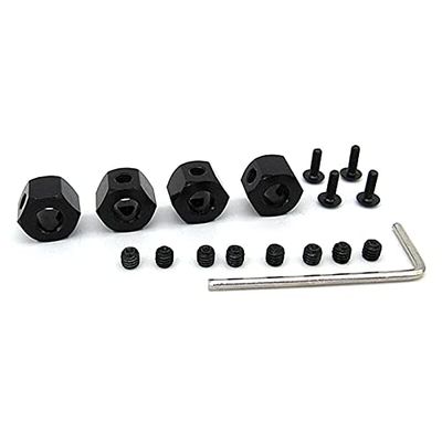 4PCS 5mm to 12mm Metal Combiner Wheel Hub Hex Adapter for WPL D12 C14 C24 C34 MN D90 D91 MN99S RC Car Upgrade Parts ( Color : Black )