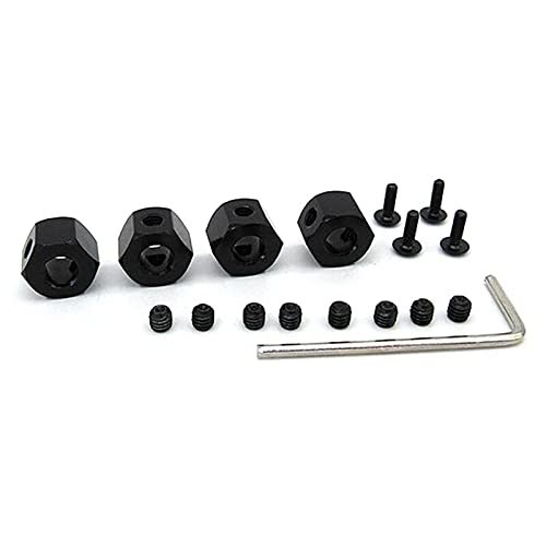 4PCS 5mm to 12mm Metal Combiner Wheel Hub Hex Adapter for WPL D12 C14 C24 C34 MN D90 D91 MN99S RC Car Upgrade Parts ( Color : Black )