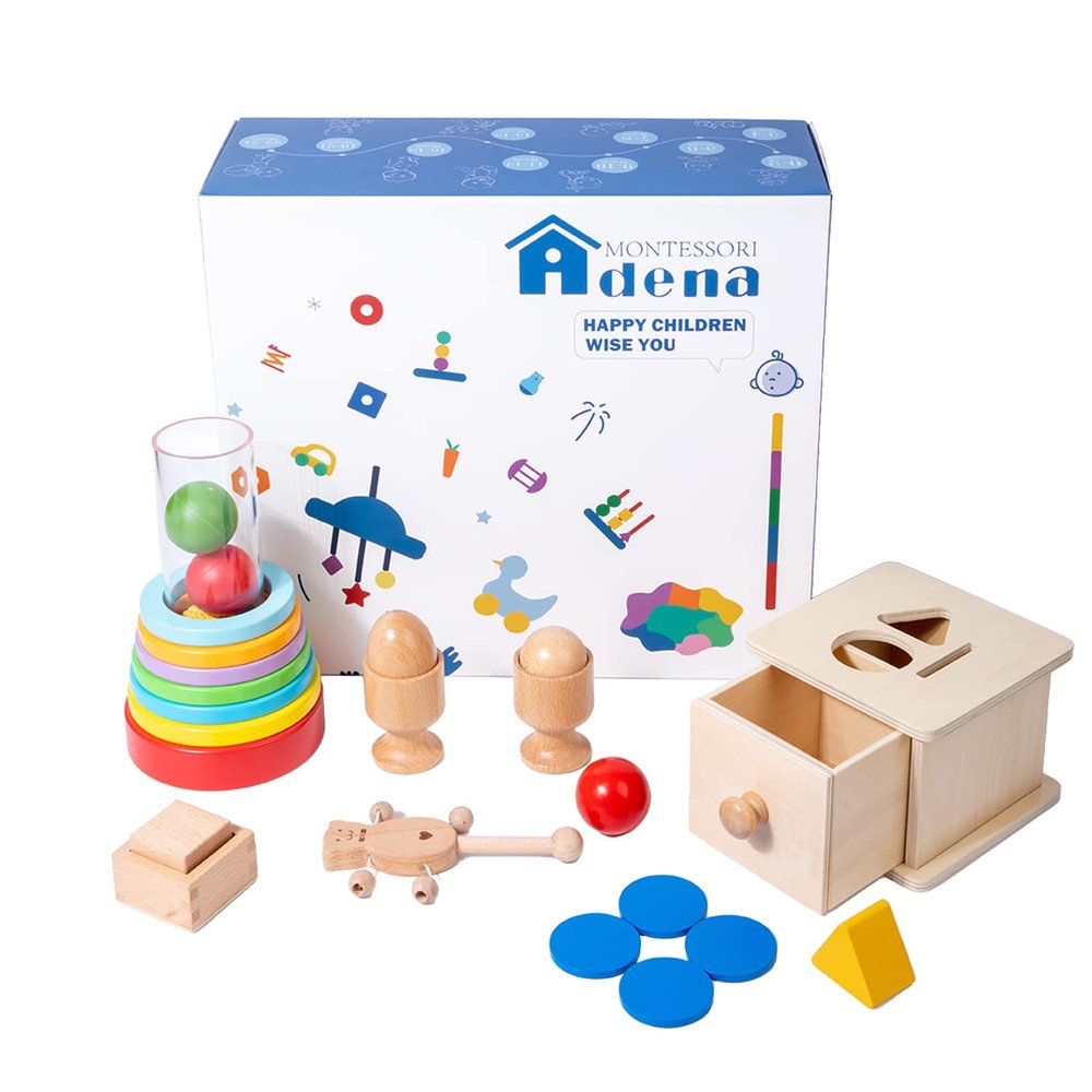 Adena Montessori Toys Play Kit for 0-15 Months Baby Interactive Toys Baby Brain Development Toys (Play Kit for 9-15 Months)