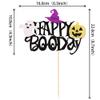 1 PCS Happy Boo Day Cake Topper Black Glitter Ghost Witch Hat Pumpkin Little Boo Halloween Cake Pick for Halloween Theme Baby Shower Kids Birthday Party Cake Decorations Supplies view 2