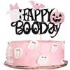 1 PCS Happy Boo Day Cake Topper Black and Pink Glitter Spooky Bow Bat Pumpkin Cake Pick Halloween Little Boo Cake Decorations for Halloween Theme Baby Shower Kids Birthday Party Supplies view 1