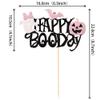 1 PCS Happy Boo Day Cake Topper Black and Pink Glitter Spooky Bow Bat Pumpkin Cake Pick Halloween Little Boo Cake Decorations for Halloween Theme Baby Shower Kids Birthday Party Supplies view 2