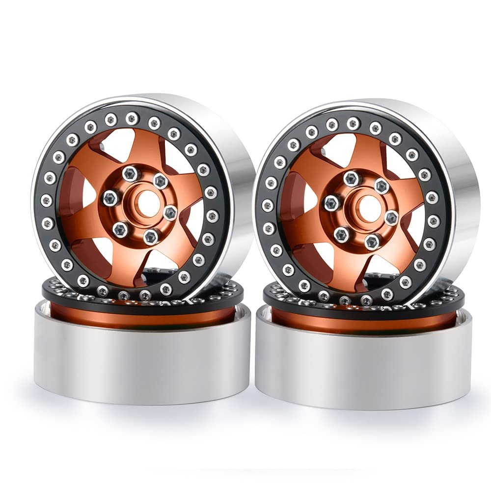 1/10th 4PCS RC 1.9" Aluminium Beadlock Wheel Rims Upgrades for AXIAL SCX10 TRX4 SCX10-II AXI90046,SCX10-III,D90 (Wine red)