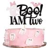 1 PCS Boo I'm Two Cake Topper with Pink Glitter Spooky Bow Bat Halloween 2nd Birthday Cake Pick Here for the Boo Baby Shower 2nd Birthday Party Cake Decorations Supplies view 1
