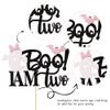 1 PCS Boo I'm Two Cake Topper with Pink Glitter Spooky Bow Bat Halloween 2nd Birthday Cake Pick Here for the Boo Baby Shower 2nd Birthday Party Cake Decorations Supplies view 2