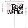 1 PCS Boo I'm Two Cake Topper with Pink Glitter Spooky Bow Bat Halloween 2nd Birthday Cake Pick Here for the Boo Baby Shower 2nd Birthday Party Cake Decorations Supplies view 3