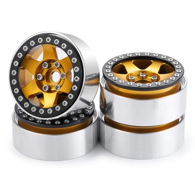 1/10th 4PCS RC 1.9" Aluminium Beadlock Wheel Rims Upgrades for AXIAL SCX10 TRX4 SCX10-II AXI90046,SCX10-III,D90 (Yellow)