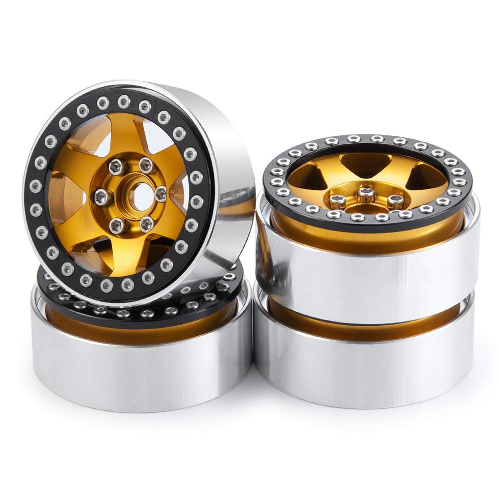 1/10th 4PCS RC 1.9" Aluminium Beadlock Wheel Rims Upgrades for AXIAL SCX10 TRX4 SCX10-II AXI90046,SCX10-III,D90 (Yellow)