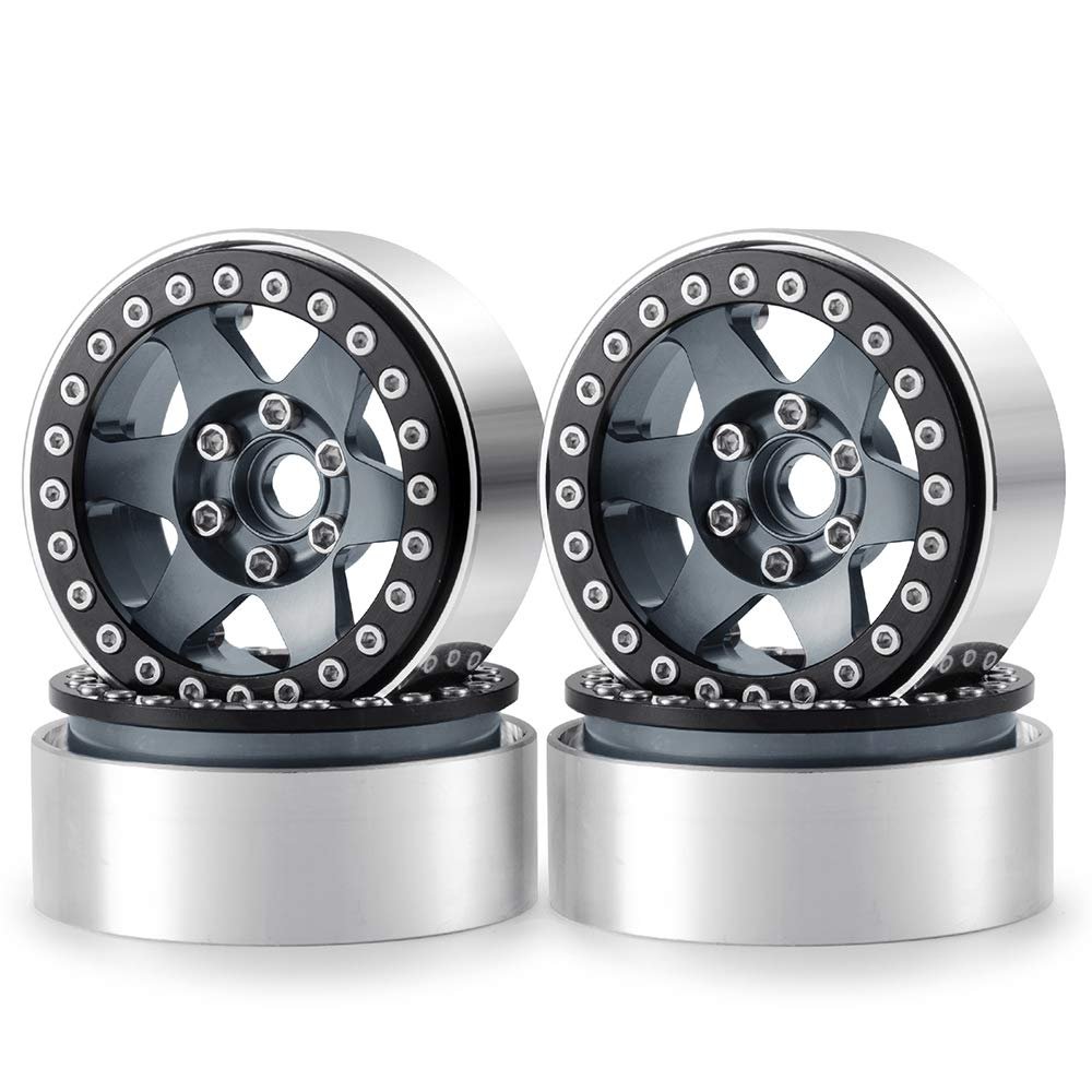 1/10th 4PCS RC 1.9" Aluminium Beadlock Wheel Rims Upgrades for AXIAL SCX10 TRX4 SCX10-II AXI90046,SCX10-III,D90 (Titanium)