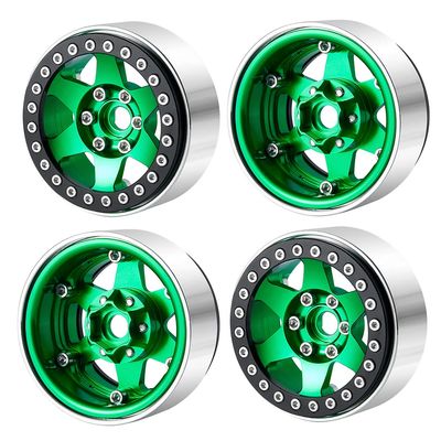 1/10th 4PCS RC 1.9" Aluminium Beadlock Wheel Rims Upgrades for AXIAL SCX10 TRX4 SCX10-II AXI90046,SCX10-III,D90 (Green)