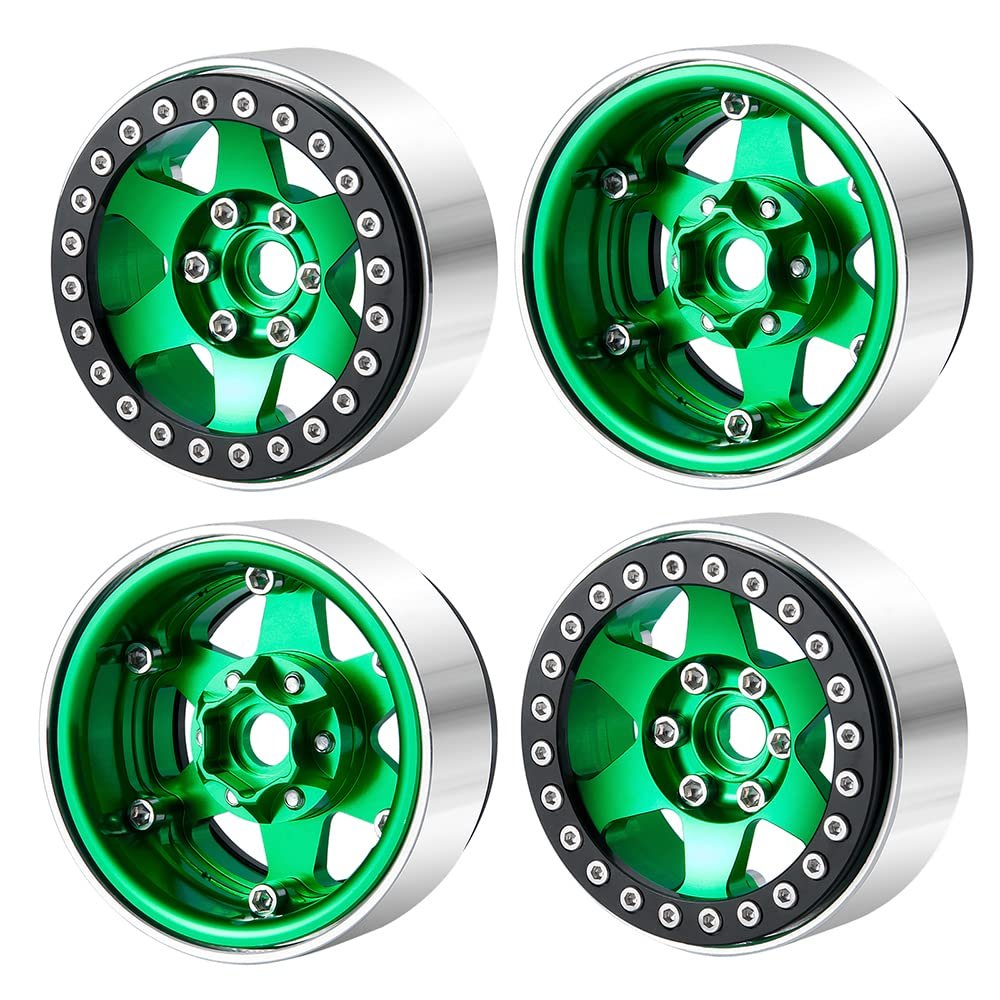 1/10th 4PCS RC 1.9" Aluminium Beadlock Wheel Rims Upgrades for AXIAL SCX10 TRX4 SCX10-II AXI90046,SCX10-III,D90 (Green)